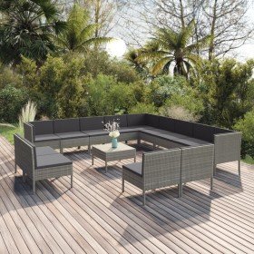 Set de muebles de jardín 14 pzas y cojines ratán sintético gris en Conjuntos de jardín | Comprar online en Foro24
