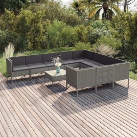Set de muebles de jardín 11 pzas y cojines ratán sintético gris