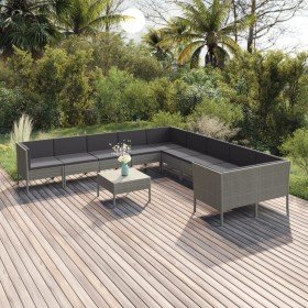 Set de muebles de jardín 11 pzas y cojines ratán sintético gris Set de muebles de jardín 11 pzas y cojines ratán sintético gris