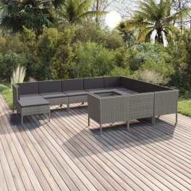 Set de muebles de jardín 11 pzas y cojines ratán sintético gris en Conjuntos de jardín | Comprar online en Foro24