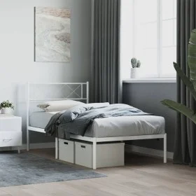 Metal bed frame with white headboard 107x203 cm by , Beds and slatted bases - Ref: Foro24-372322, Price: 65,42 €, Discount: %