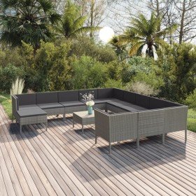 Set de muebles de jardín 13 pzas y cojines ratán sintético gris en Conjuntos de jardín | Comprar online en Foro24