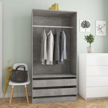 Armario de madera contrachapada gris hormigón 100x50x200 cm de , Armarios roperos - Ref: Foro24-800607, Precio: 182,88 €, Des...