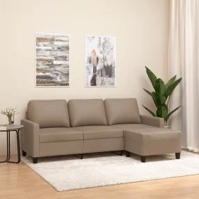 3-Sitzer-Sofa und Hocker aus cappuccinofarbenem Kunstleder, 180 cm von , Sofas - Ref: Foro24-3201028, Preis: 299,75 €, Rabatt: %