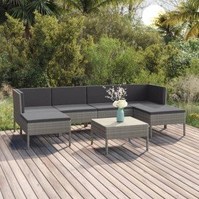 Set de muebles de jardín 7 pzas y cojines ratán sintético gris
