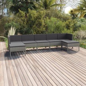 Set de muebles de jardín 7 pzas y cojines ratán sintético gris