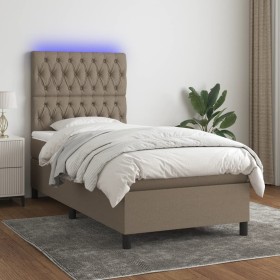 Cama box spring colchón y luces LED gris taupe 80x200 cm