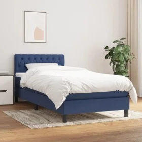 Box spring bed with blue fabric mattress 90x200 cm by , Beds and slatted bases - Ref: Foro24-3140271, Price: 298,14 €, Discou...
