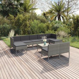 Set de muebles de jardín 10 pzas y cojines ratán sintético gris Set de muebles de jardín 10 pzas y cojines ratán sintético gris
