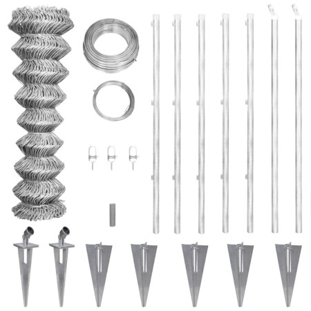 Valla metálica con estacas postes acero galvanizado 15x1 m de vidaXL, Paneles de vallas - Ref: Foro24-141503, Precio: 180,47 €