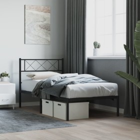 Bed frame with black metal headboard 100x200 cm by , Beds and slatted bases - Ref: Foro24-372272, Price: 63,67 €, Discount: %