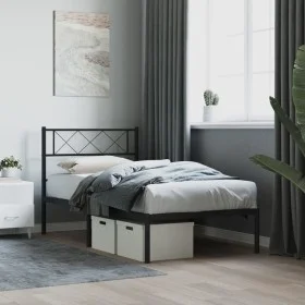 Bed frame with black metal headboard 100x200 cm by , Beds and slatted bases - Ref: Foro24-372272, Price: 62,36 €, Discount: %