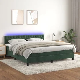 Box spring bed with mattress and LED dark green velvet 180x200cm by , Beds and slatted bases - Ref: Foro24-3134600, Price: 57...