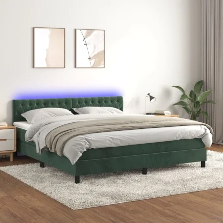 Box spring bed with mattress and LED dark green velvet 180x200cm by , Beds and slatted bases - Ref: Foro24-3134600, Price: 57...