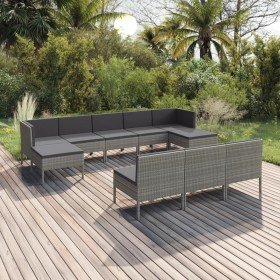 Set de muebles de jardín 10 pzas y cojines ratán sintético gris Set de muebles de jardín 10 pzas y cojines ratán sintético gris