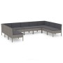 Set de muebles de jardín 9 pzas y cojines ratán sintético gris