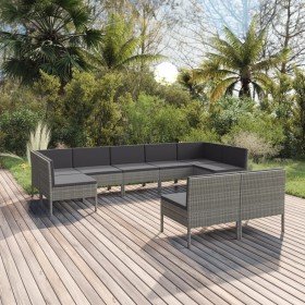 Set de muebles de jardín 9 pzas y cojines ratán sintético gris