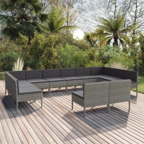 Set de muebles de jardín 12 pzas y cojines ratán sintético gris