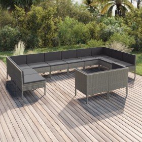 Set de muebles de jardín 12 pzas y cojines ratán sintético gris