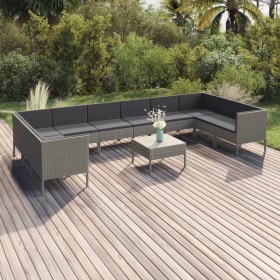 Set de muebles de jardín 11 pzas y cojines ratán sintético gris en Conjuntos de jardín | Comprar online en Foro24