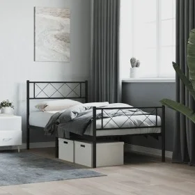 Bed frame with headboard and black metal footboard 75x190 cm by , Beds and slatted bases - Ref: Foro24-372285, Price: 63,95 €...