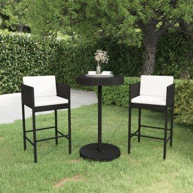 Set muebles bar jardín 3 piezas y cojines ratán sintético negro en Conjuntos de jardín | Comprar online en Foro24