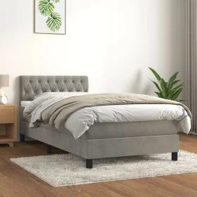 Box spring bed with light gray velvet mattress 100x200 cm by , Beds and slatted bases - Ref: Foro24-3141467, Price: 308,61 €,...