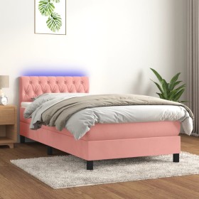 Box spring bed with mattress and LED pink velvet 90x190 cm by , Beds and slatted bases - Ref: Foro24-3134560, Price: 332,23 €...