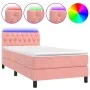 Cama box spring colchón y LED terciopelo rosa 90x190 cm de , Camas y somieres - Ref: Foro24-3134560, Precio: 324,30 €, Descue...