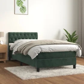 Box spring bed with dark green velvet mattress 100x200 cm by , Beds and slatted bases - Ref: Foro24-3141470, Price: 331,23 €,...