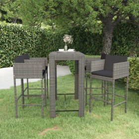 Set muebles bar jardín 5 piezas y cojines ratán sintético gris Set muebles bar jardín 5 piezas y cojines ratán sintético gris