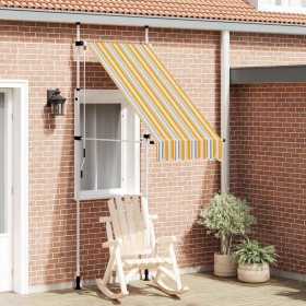 Toldo manual retráctil amarillo y azul a rayas 100 cm