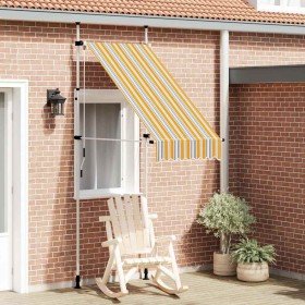 Toldo manual retráctil amarillo y azul a rayas 100 cm Toldo manual retráctil amarillo y azul a rayas 100 cm