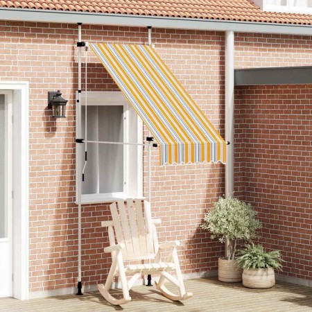 Toldo manual retráctil amarillo y azul a rayas 100 cm