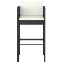 Set muebles bar jardín 3 piezas y cojines ratán sintético negro