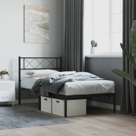 Bed frame with black metal headboard 90x190 cm by , Beds and slatted bases - Ref: Foro24-372269, Price: 64,93 €, Discount: %