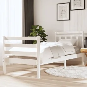White solid wood single bed frame 90x190 cm by , Beds and slatted bases - Ref: Foro24-3100620, Price: 105,81 €, Discount: %