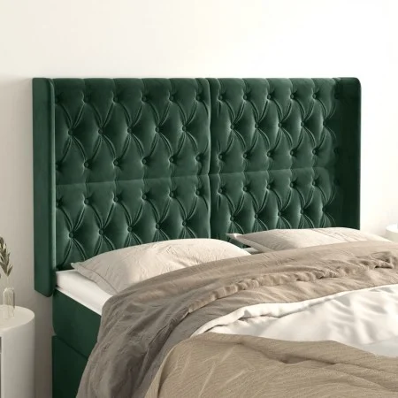 Headboard with dark green velvet ears 147x16x118/128cm by , Headboards and footboards - Ref: Foro24-3119967, Price: 155,47 €,...