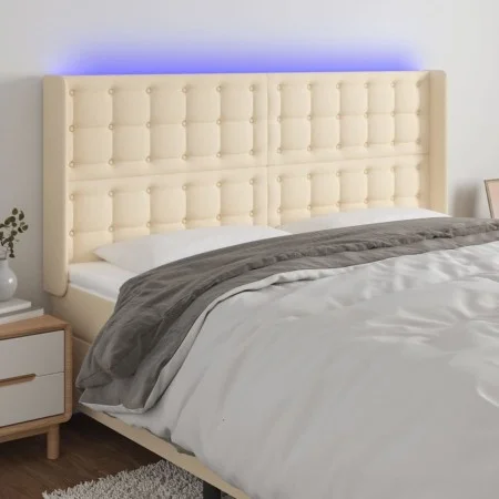 Cream fabric headboard with LED 163x16x118/128 cm by , Headboards and footboards - Ref: Foro24-3124493, Price: 139,74 €, Disc...