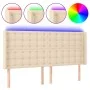 Cream fabric headboard with LED 163x16x118/128 cm by , Headboards and footboards - Ref: Foro24-3124493, Price: 139,74 €, Disc...