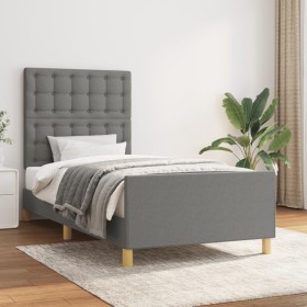 Estructura de cama con cabecero de tela gris oscuro 100x200 cm