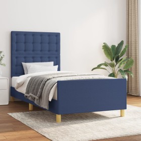 Estructura de cama con cabecero de tela azul 80x200 cm