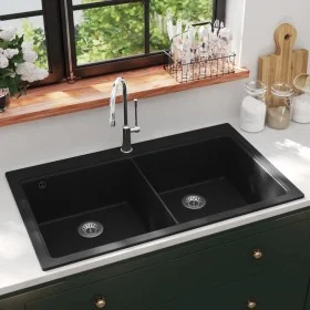 Built-in two-bowl black granite sink by vidaXL, Sinks - Ref: Foro24-141675, Price: 291,05 €, Discount: %