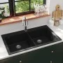 Fregadero encastrable de granito negro de dos cubetas de vidaXL, Fregaderos - Ref: Foro24-141675, Precio: 291,05 €, Descuento: %