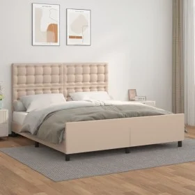 Cappuccino synthetic leather headboard bed frame 180x200cm by , Beds and slatted bases - Ref: Foro24-3125590, Price: 287,67 €...