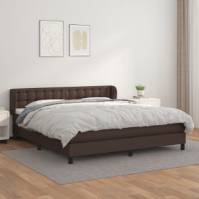 Cama box spring con colchón cuero sintético marrón 180x200 cm