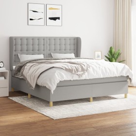 Box spring bed with light gray fabric mattress 160x200 cm by , Beds and slatted bases - Ref: Foro24-3128853, Price: 588,56 €,...