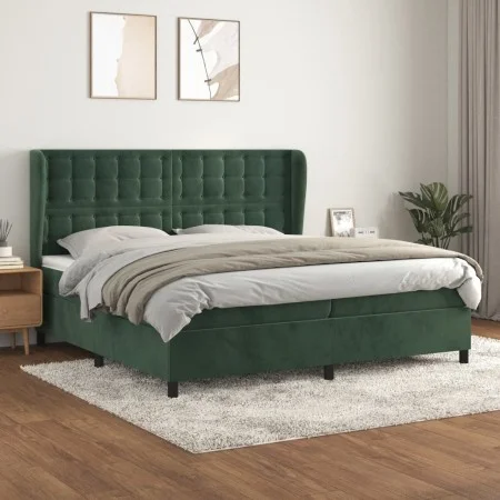 Box spring bed with dark green velvet mattress 200x200 cm by , Beds and slatted bases - Ref: Foro24-3129474, Price: 781,36 €,...