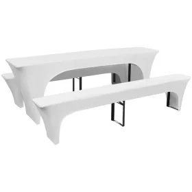 3 white stretchable covers for table and 2 benches 220x50x80 cm by vidaXL, Covers - Ref: Foro24-130792, Price: 32,62 €, Disco...