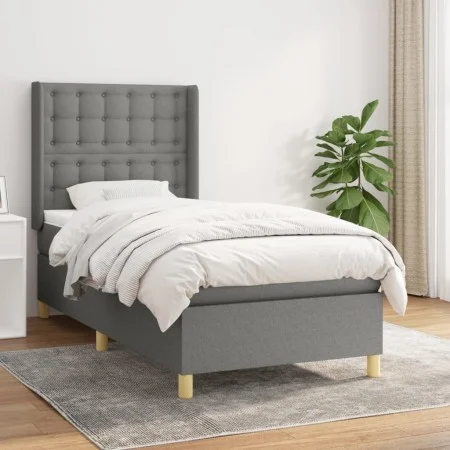 Box spring bed with dark gray fabric mattress 100x200 cm by , Beds and slatted bases - Ref: Foro24-3132290, Price: 366,79 €, ...